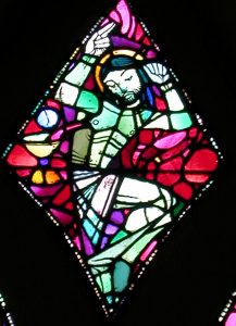 Crucifix window in the refectory at Pluscarden.